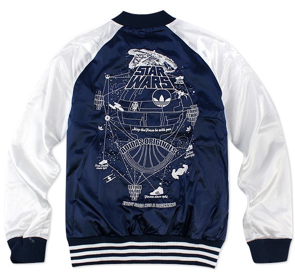Original Adidas NWT Mens V33840 Star Wars Jacket Satin Jacket Dark Indigo Track Adidas Silk Embroidery