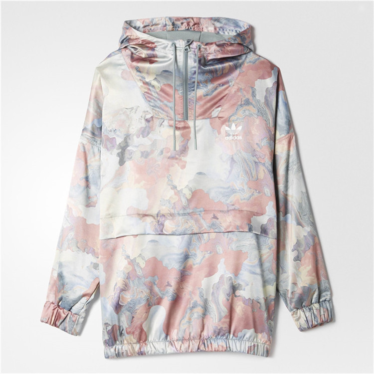 Original Adidas BR6616 Pastel Camo Satin Womens Hoodie Multicolor AOP Jacket