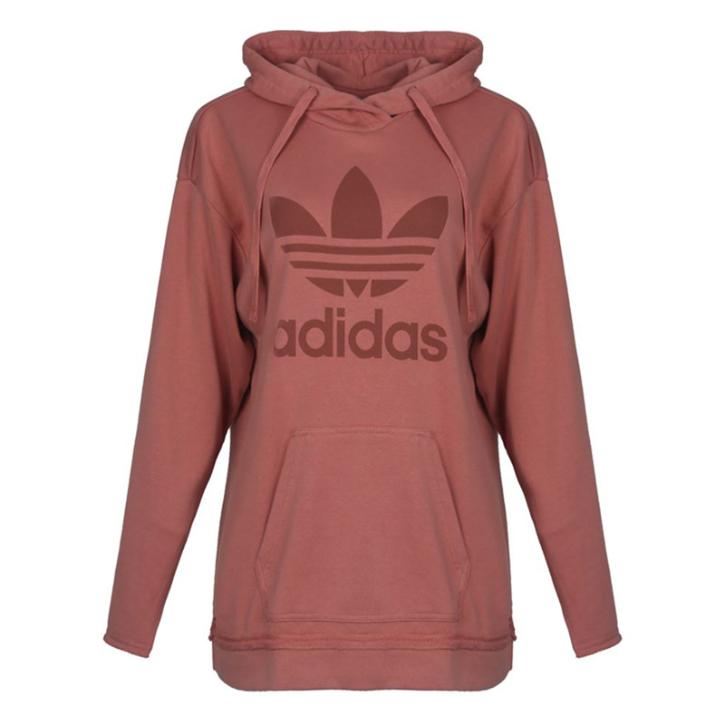 Adidas BR9304 Women Original Trefoil Hoodie LS Shirts Pink Fleece Tubular Chicago Raw Edge Hoody