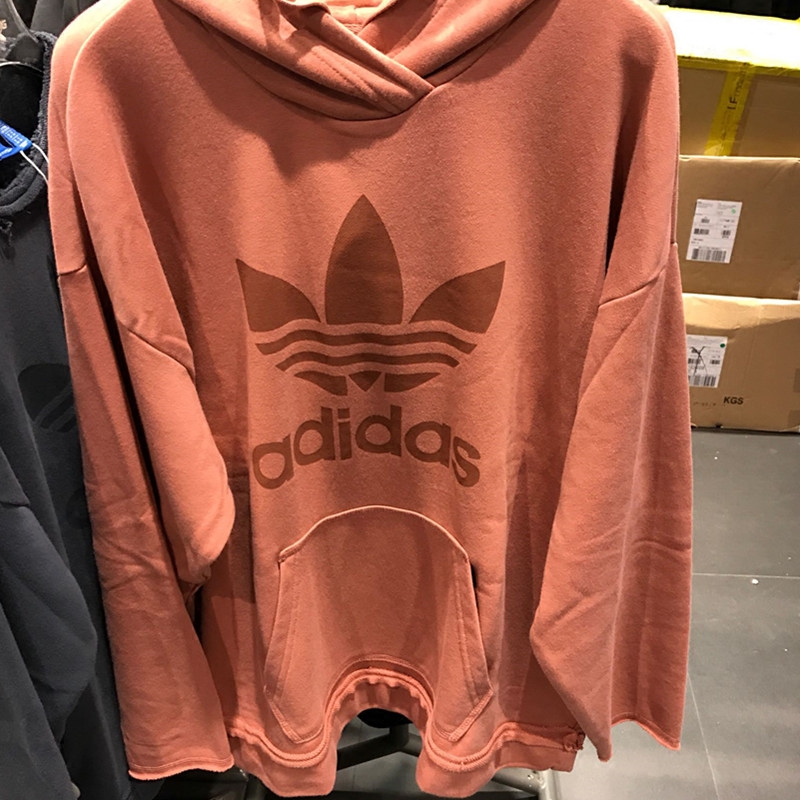 Adidas BR9304 Women Original Trefoil Hoodie LS Shirts Pink Fleece Tubular Chicago Raw Edge Hoody