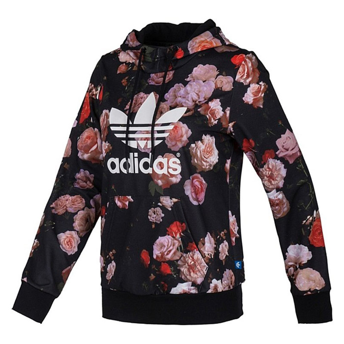 Original Adidas Women's Trefoil Allover Floral Rose Hoodie F79297 Jacket Sweats Trackt Top