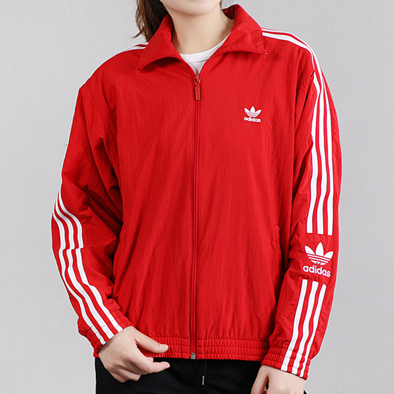 Adidas Original Womens Track Jacket ED7539 Red Three Stripes Lock Up TT Jacket