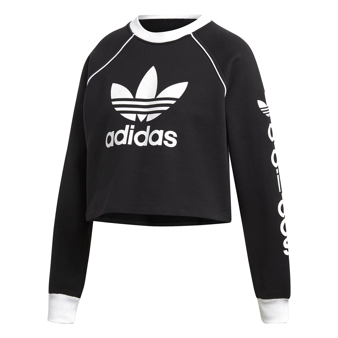 Adidas Sweatershirt Long Sleeve Womens DH4714 Crewneck Trefoil Cropped Sweatershirt