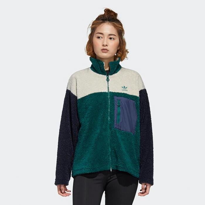 Original Adidas Womens Short Sherpa Jacket Green GL6407 Jacket