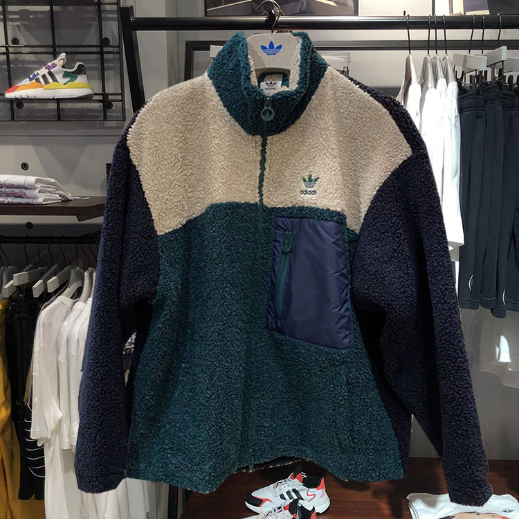 Original Adidas Womens Short Sherpa Jacket Green GL6407 Jacket