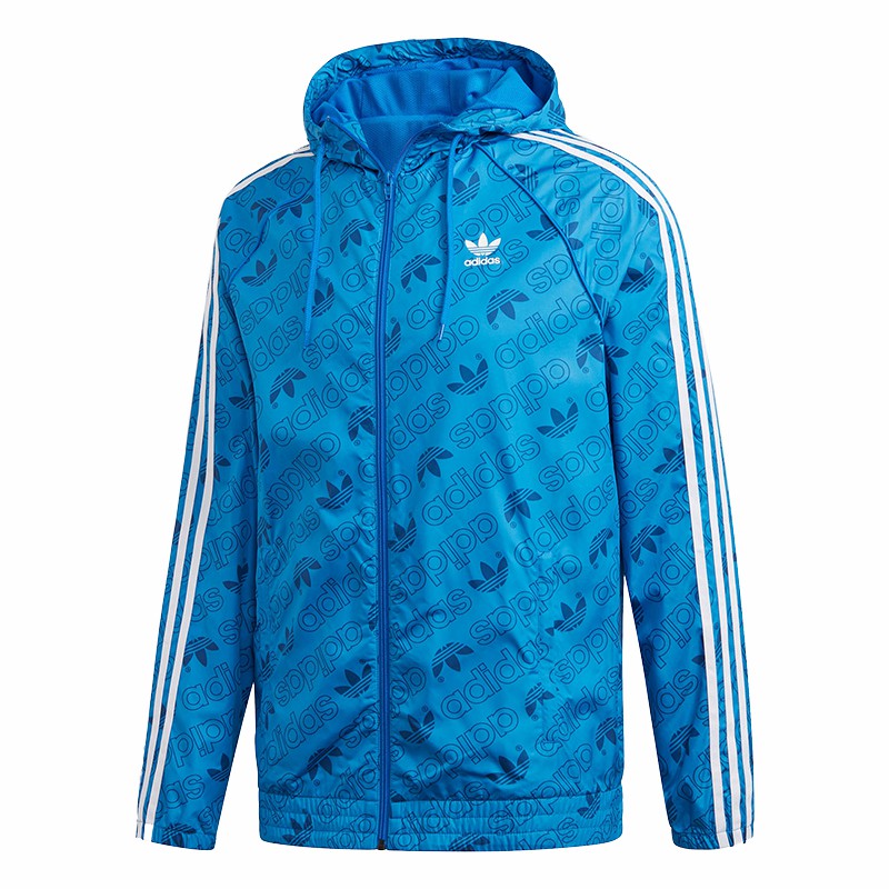 Adidas Mens Mono Windbreak Hoodie ED7046 Blue Monogram Jacket