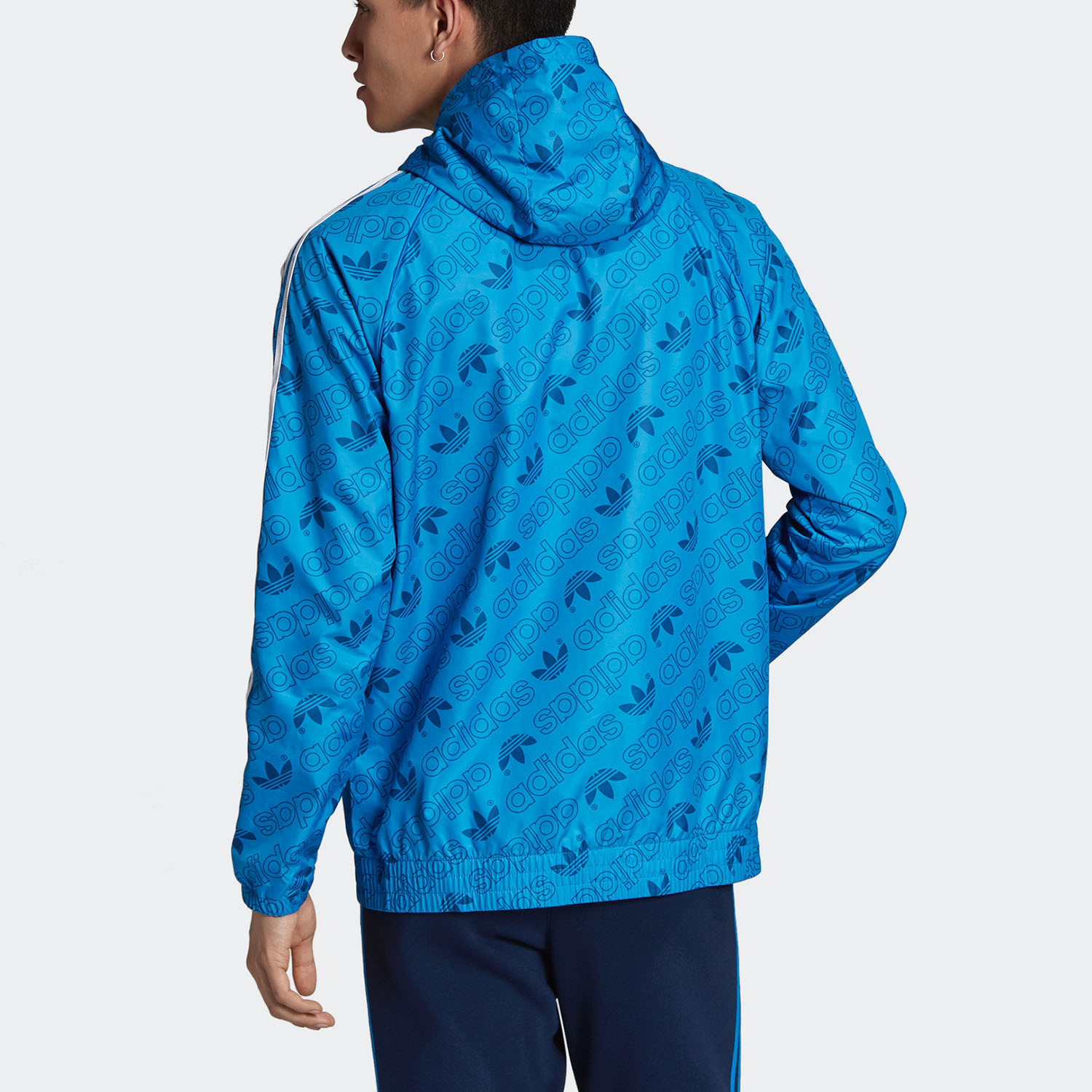 Adidas Mens Mono Windbreak Hoodie ED7046 Blue Monogram Jacket
