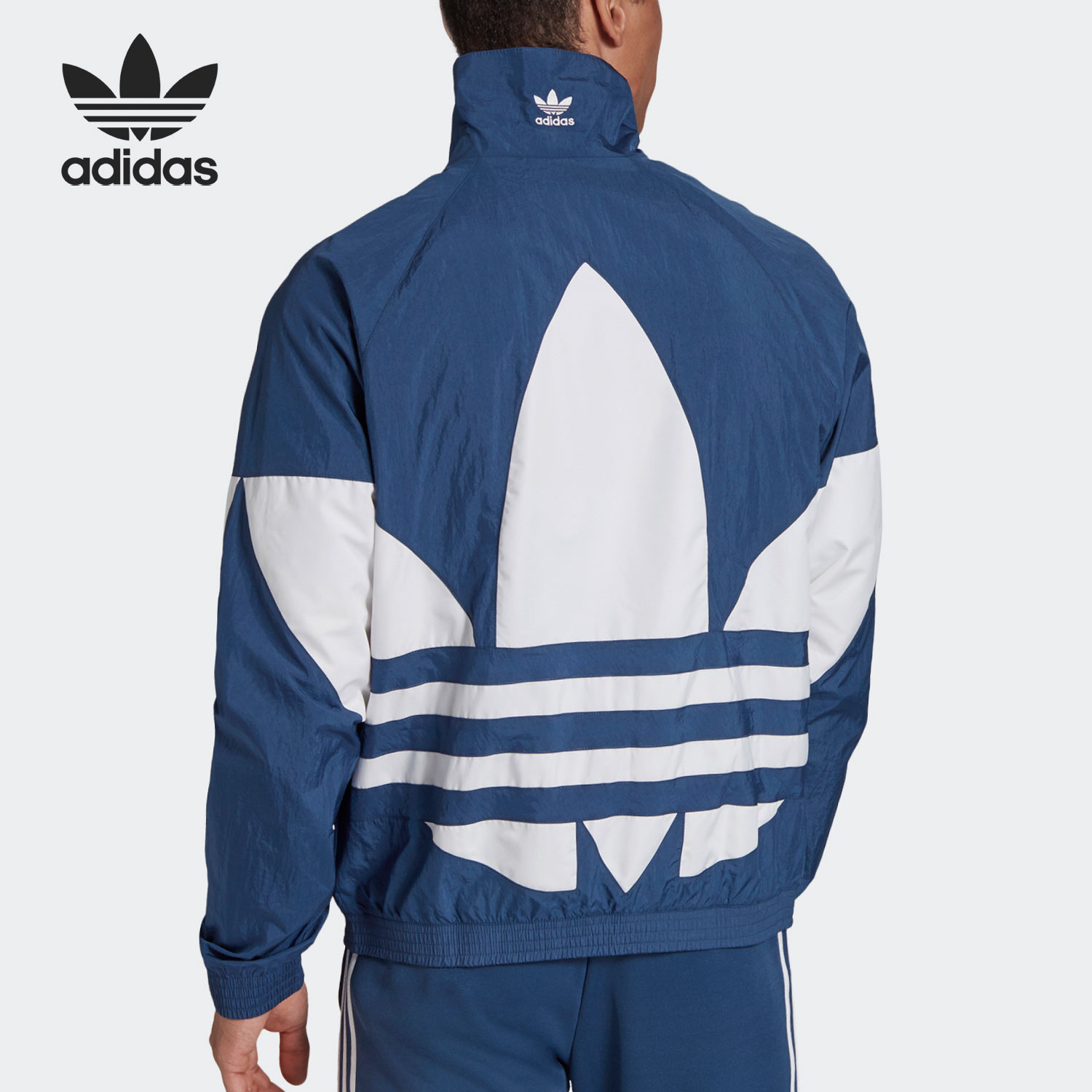 Adidas Big Trefoil Woven Track FM9894 Fashion Mans Blue Polyseter Track Jacket FM9892 Black Trefoil Top