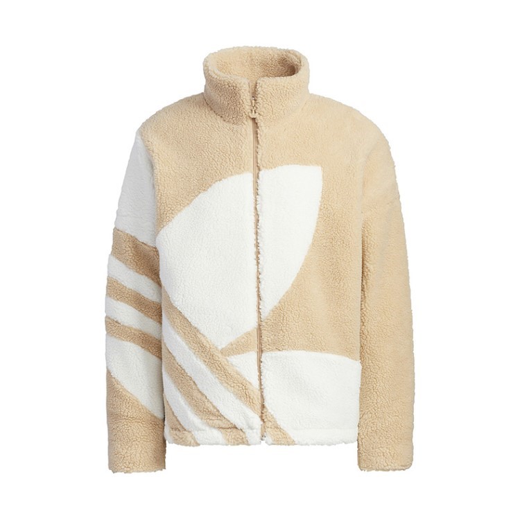 Adidas Sherpa Jacket Track Top Black HR3486 Trefoil Logo Jacket HR3487 Brown Fleece Track Jacket