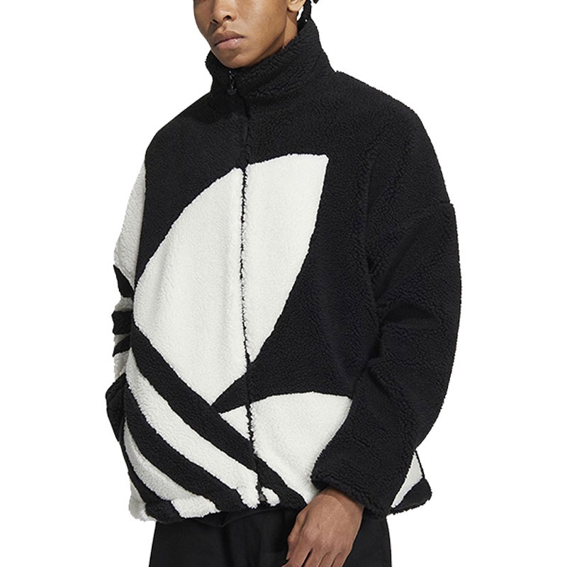 Adidas Sherpa Jacket Track Top Black HR3486 Trefoil Logo Jacket HR3487 Brown Fleece Track Jacket