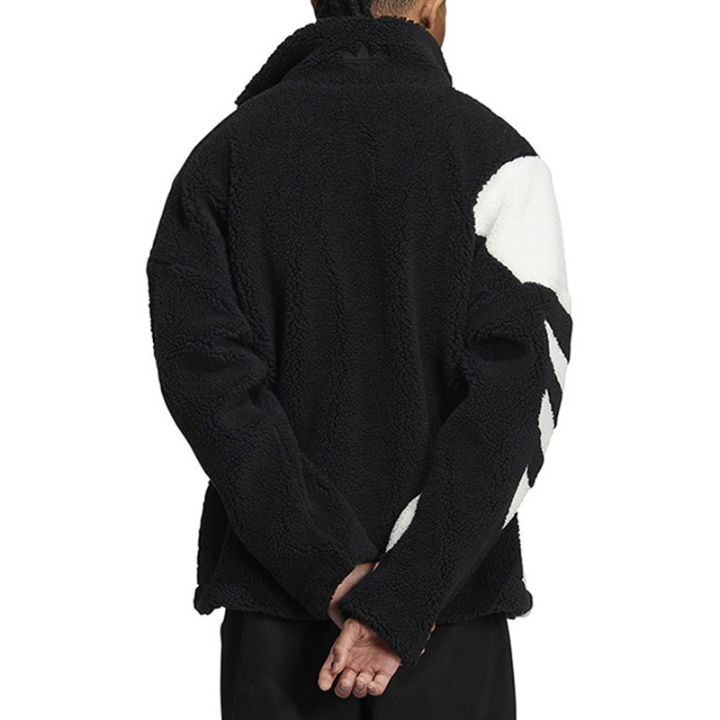 Adidas Sherpa Jacket Track Top Black HR3486 Trefoil Logo Jacket HR3487 Brown Fleece Track Jacket