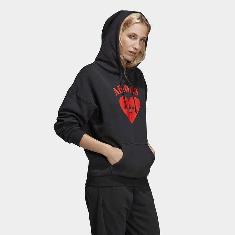 Adidas Heart Hoodie Black FH8566 Womens V-Day Hoodie White F8566 Valentines Day Jacket