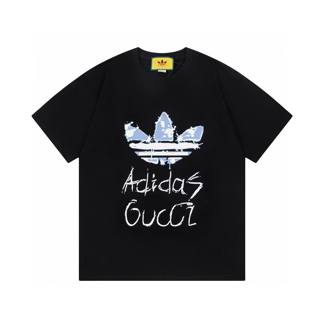 Adidas X Gucci Collaboration 2023 Summer Tees Graffiti Trefoil Logo 3 Colors Tees