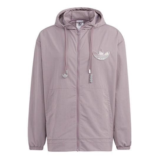 Men's Adidas Originals Back Logo Printing Pattern Drawstring Hooded Jacket Purple HS2020