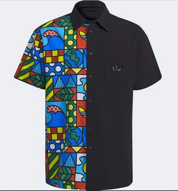 Men's adidas originals Artist Printing Button HA4682 Short Sleeve Black Shirt