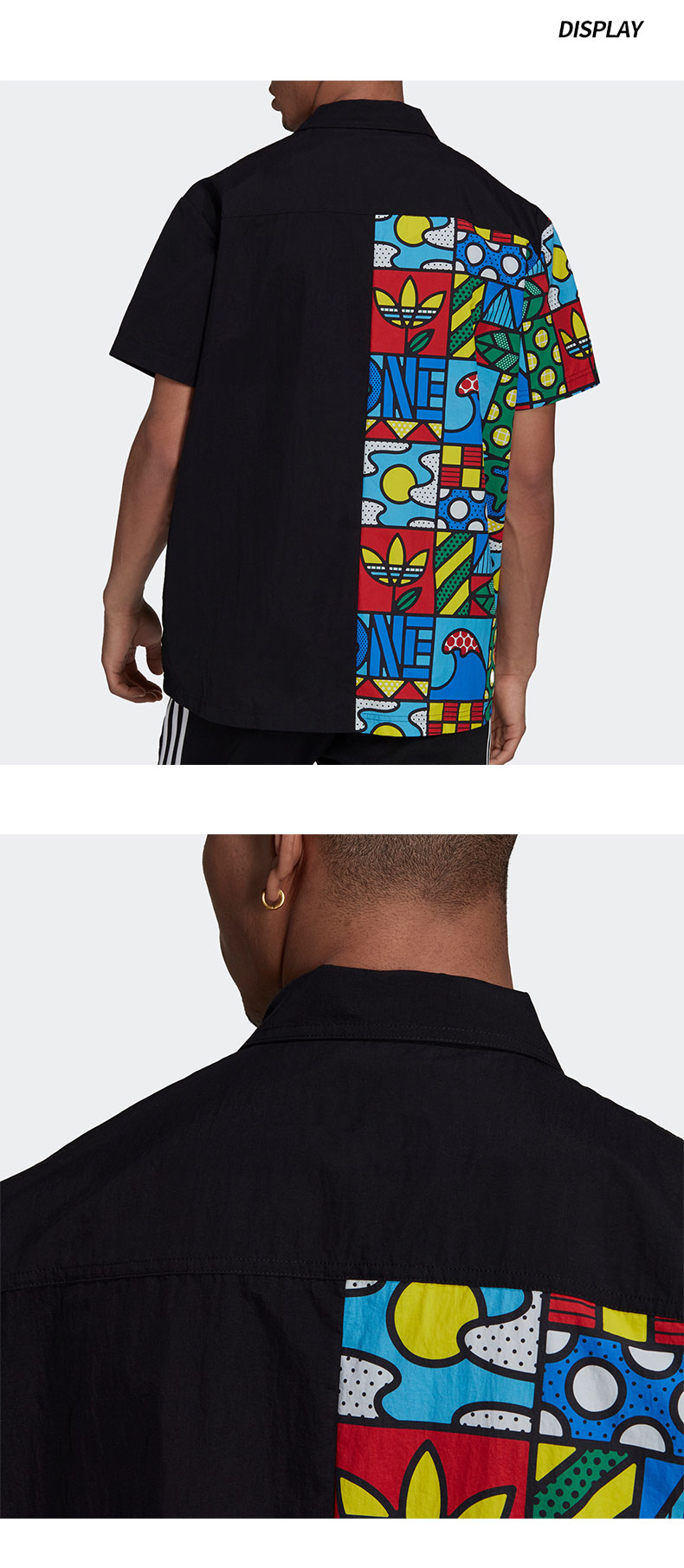 Men's adidas originals Artist Printing Button HA4682 Short Sleeve Black Shirt