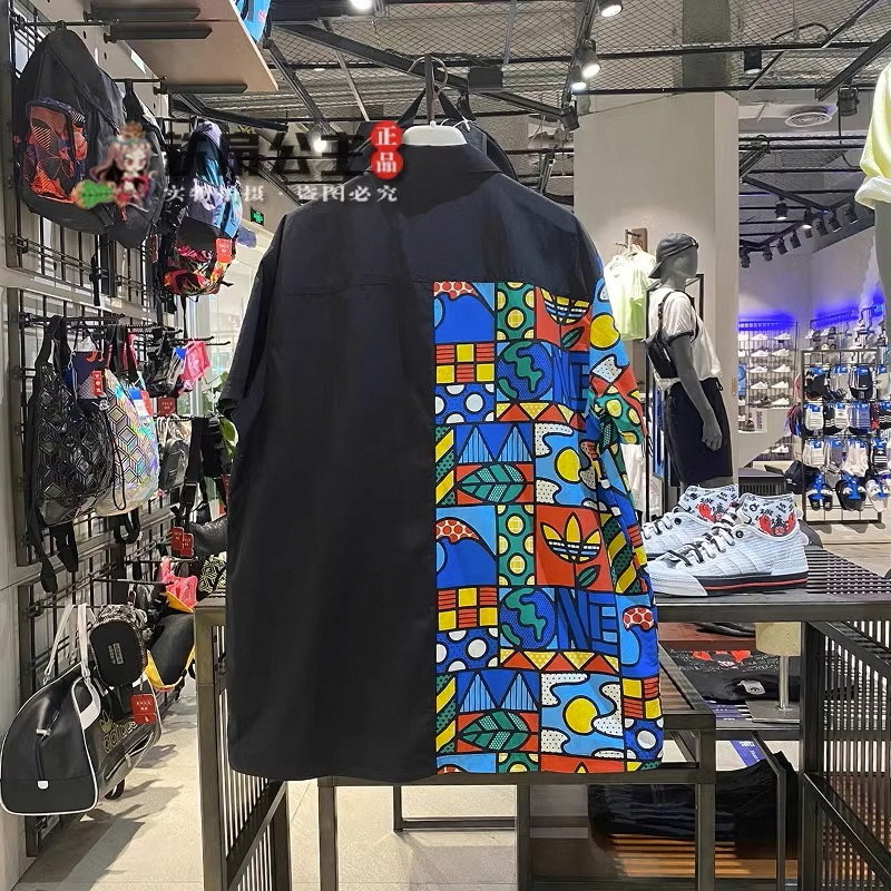 Men's adidas originals Artist Printing Button HA4682 Short Sleeve Black Shirt