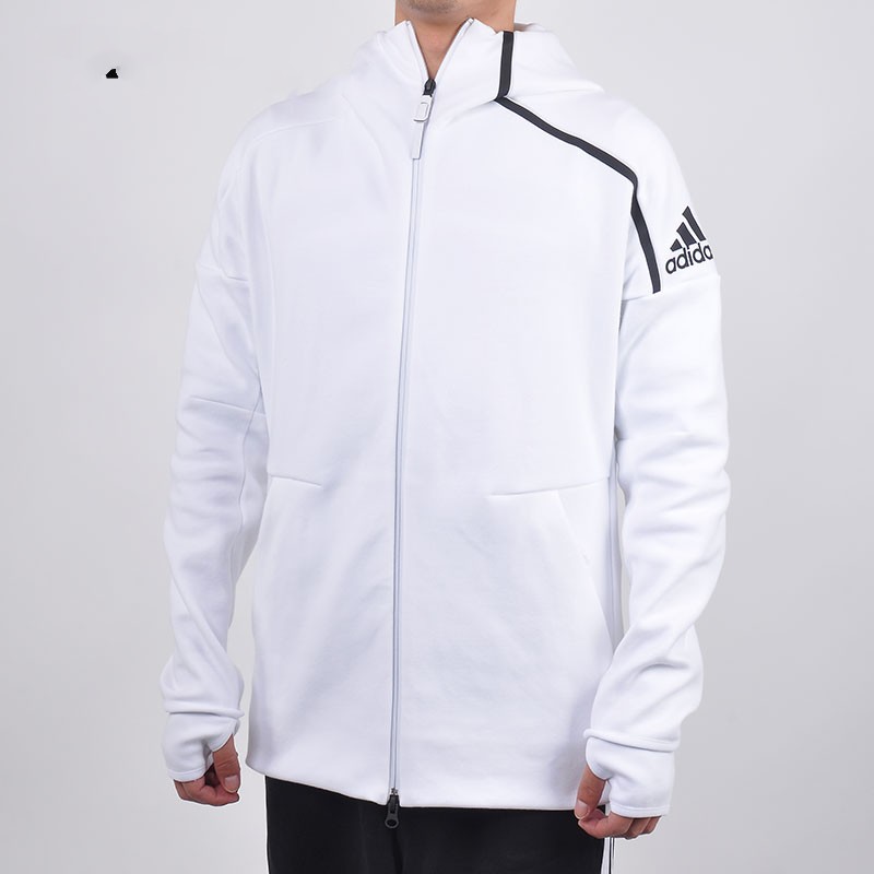 Original Adidas CD6277 Mens ZNE Pulse Full Zip Hoodie White Running Training Sport White Hoody